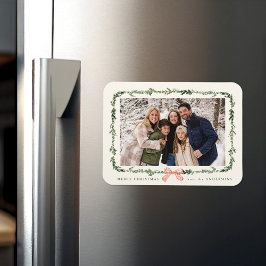 Elegante Red Bow Greenery Garland Vakantiefoto Magneet