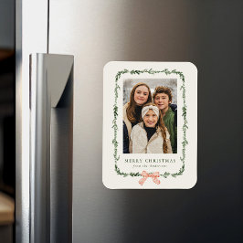 Elegante Red Bow Greenery Garland Vakantiefoto Magneet