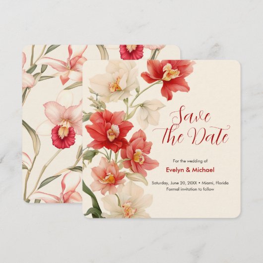 Elegante Red Cattleya Orchids bruiloft Save the Da Date (Voorkant / Achterkant)