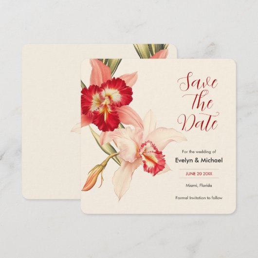 Elegante Red Cattleya Orchids bruiloft Save the Da Date (Voorkant / Achterkant)