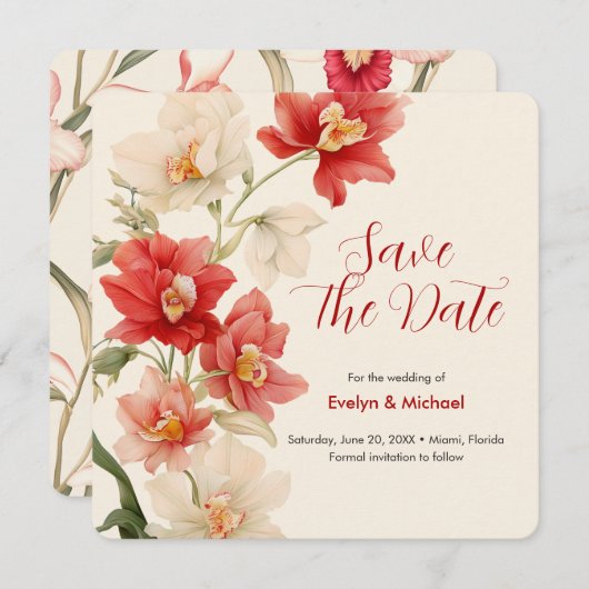 Elegante Red Cattleya Orchids bruiloft Save the Da Save The Date (Voorkant / Achterkant)