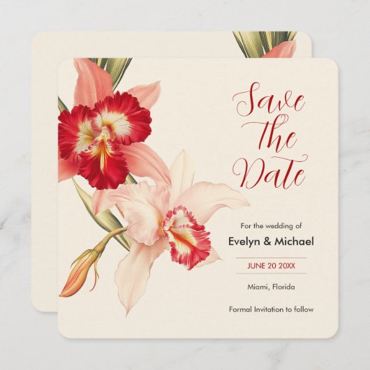 Elegante Red Cattleya Orchids bruiloft Save the Da Save The Date (Voorkant / Achterkant)