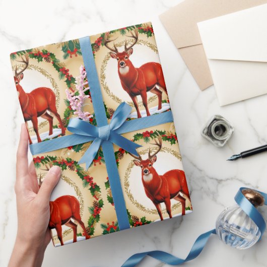 Elegante Red Deer Moose Gold Snow Merry Xmas Patte Cadeaupapier (Geschenken)