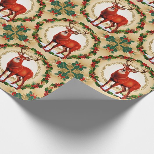 Elegante Red Deer Moose Gold Snow Merry Xmas Patte Cadeaupapier (Hoek)