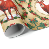 Elegante Red Deer Moose Gold Snow Merry Xmas Patte Cadeaupapier (Rol Hoek)