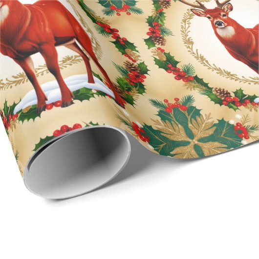 Elegante Red Deer Moose Gold Snow Merry Xmas Patte Cadeaupapier (Rol Hoek)