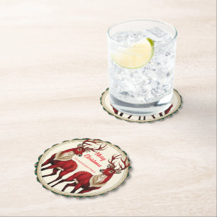 Elegante Red Deer Moose Gold Snow Merry Xmas Patte Kartonnen Onderzetters