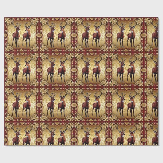 Elegante Red Deer Moose Gold vrolijk kerstpatroon Cadeaupapier (Vlak)