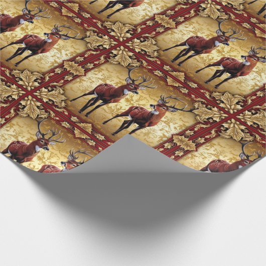 Elegante Red Deer Moose Gold vrolijk kerstpatroon Cadeaupapier (Hoek)