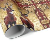 Elegante Red Deer Moose Gold vrolijk kerstpatroon Cadeaupapier (Rol Hoek)