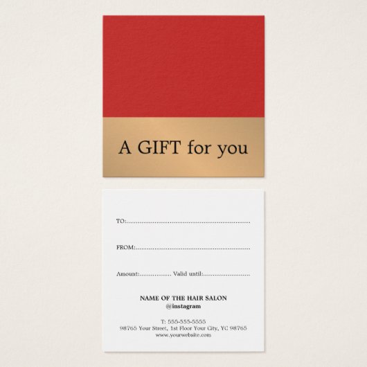 Elegante Red Faux Gold Bold Salon Vierkante Visitekaartjes (Voorkant /achterkant)