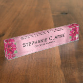 Elegante Red Flower Pink Executive Manager Naambordje (Zijkant)