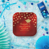 Elegante Red Gold Congrats Klasse van 2025 Afstude Papieren Bordje (Feest)