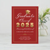 Elegante Red Gold Script Class van 2025 Afstuderen Aankondiging (Staand voorkant)