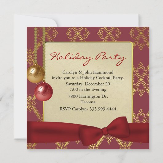 Elegante Red & Gold Tone Holiday Party uitnodiging (Voorkant)
