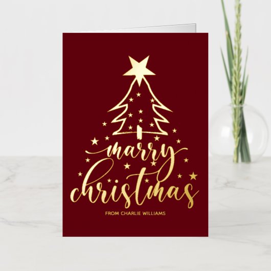 Elegante Red Gold Typography Kerst Kaart (Voorkant)