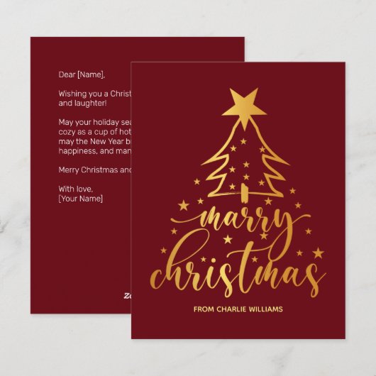 Elegante Red Gold Typography Kerst Kaart (Voorkant / Achterkant)
