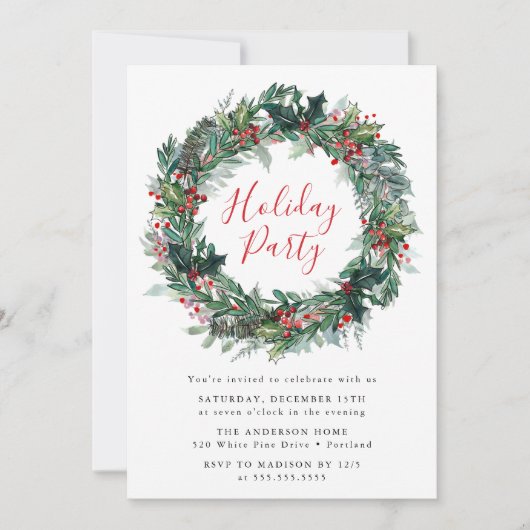 Elegante Red Holly Berries krans feestdag Kaart (Voorkant)