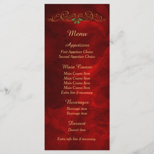 Elegante Red Holly Christmas Wedding Menu (Voorkant)