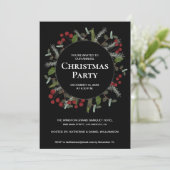 Elegante Red Holly Wreath Hosted Christmas party Kaart (Staand voorkant)
