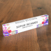 Elegante Red Pink Purple Flowers Executive Manager Naambordje (Zijkant)