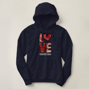 Elegante Red Plaid Love & Heart Vibes Navy Blue Hoodie