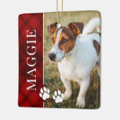 Elegante Red Plaid Pet naam en foto Keramisch Ornament (Links)