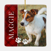 Elegante Red Plaid Pet naam en foto Keramisch Ornament (Achterkant)