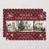 Elegante Red Plaid Sparkly Snowflake Fotocollage Feestdagenkaart (Voorkant / Achterkant)