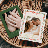 Elegante Red Ribbon Greenery Foto Sla de datum op Folie Uitnodiging