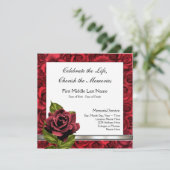 Elegante Red Rose begrafenisaankondiging Kaart (Staand voorkant)
