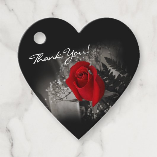 Elegante Red Rose Monochrome Baby's Breath Bedankjes Labels (Voorkant)