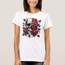 Elegante Red Rose Skull Art T-shirt