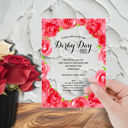 Elegante Red Roses Derby Party Acryl Uitnodigingen