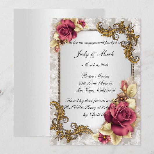 Elegante Red Roses Engagement Party Uitnodiging (Voorkant / Achterkant)