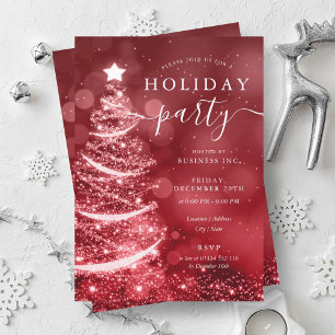 Elegante Red Silver Christmas Tree Company Vakanti Kaart