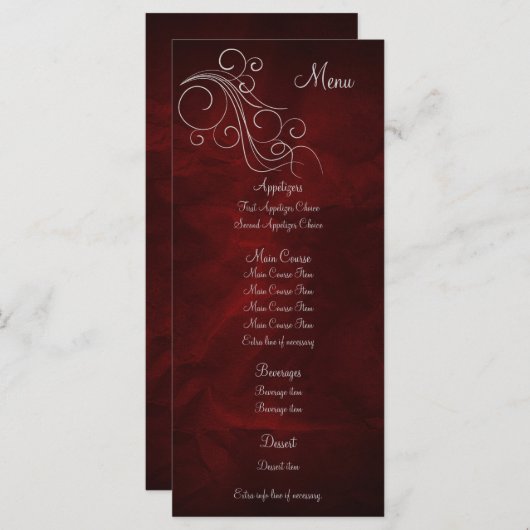 Elegante Red Silver Wedding Menu Rack Kaart (Voorkant / Achterkant)