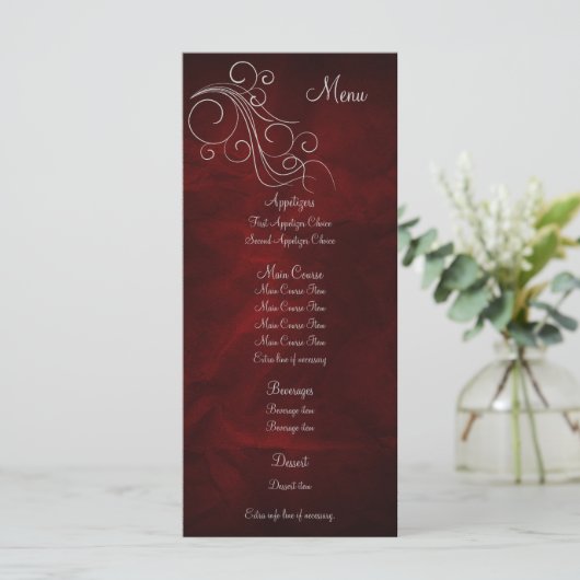 Elegante Red Silver Wedding Menu Rack Kaart (Staand voorkant)