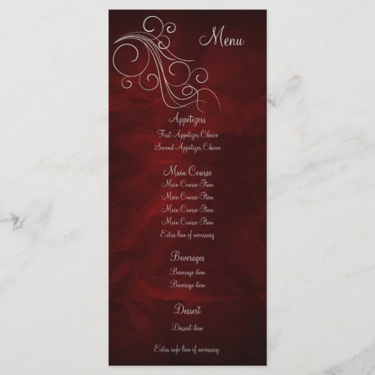 Elegante Red Silver Wedding Menu Rack Kaart (Voorkant)