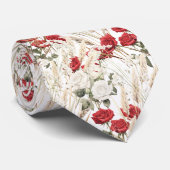 Elegante Red White Roses Botanische Stropdas (Opgerold)