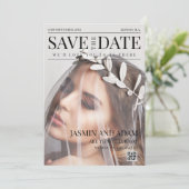 Elegante Redactionele Huwelijk Save The Date (Staand voorkant)
