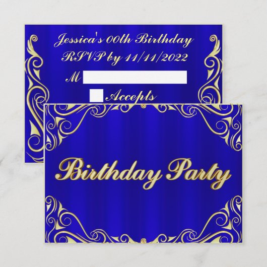 Elegante Regal Gold Typografie Verjaardag RSVP Kaartje (Voorkant / Achterkant)