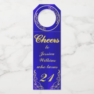 Elegante Regal Golden Royal Blue Verjaardag Flessenhanger