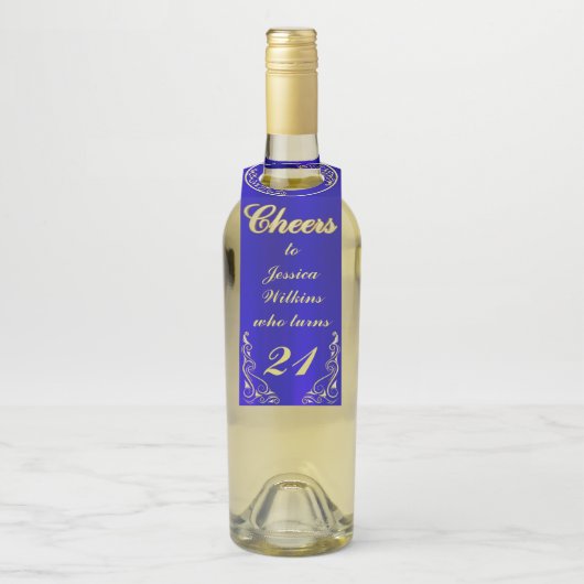 Elegante Regal Golden Royal Blue Verjaardag Flessenhanger (Op fles)