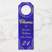 Elegante Regal Golden Royal Blue Verjaardag Flessenhanger (Voorkant)