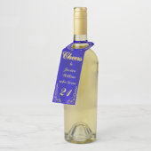 Elegante Regal Golden Royal Blue Verjaardag Flessenhanger (Schuin)