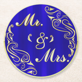 Elegante Regal Golden Typografie MR & MRS Bruiloft Ronde Kartonnen Onderzetter