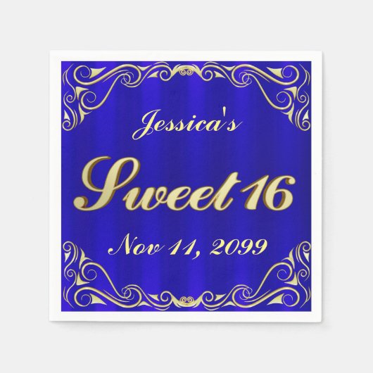 Elegante Regal Golden Typografie Sweet 16 Servet (Voorkant)