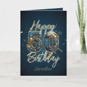 Elegante Regal Midnight Blue en Gold 50e verjaarda Kaart (Voorkant)