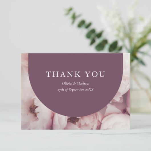 Elegante Regal Paarse Pioenrozen Rozen Bericht Bru Bedankkaart (Staand voorkant)